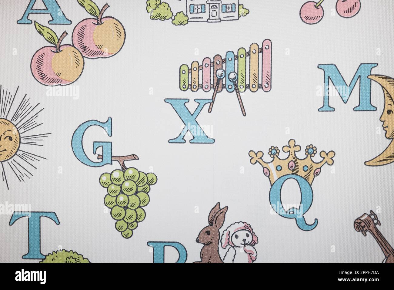 Fragment von bunten Kinderzimmer Tapisserie Hintergrund Stockfoto