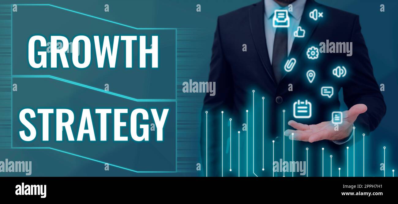 Konzeptionelle Überschrift Wachstumsstrategie Ziel ist es, kurzfristig einen größeren Marktanteil zu gewinnen. Business Ideenstrategie zur kurzfristigen Gewinnung größerer Marktanteile Stockfoto