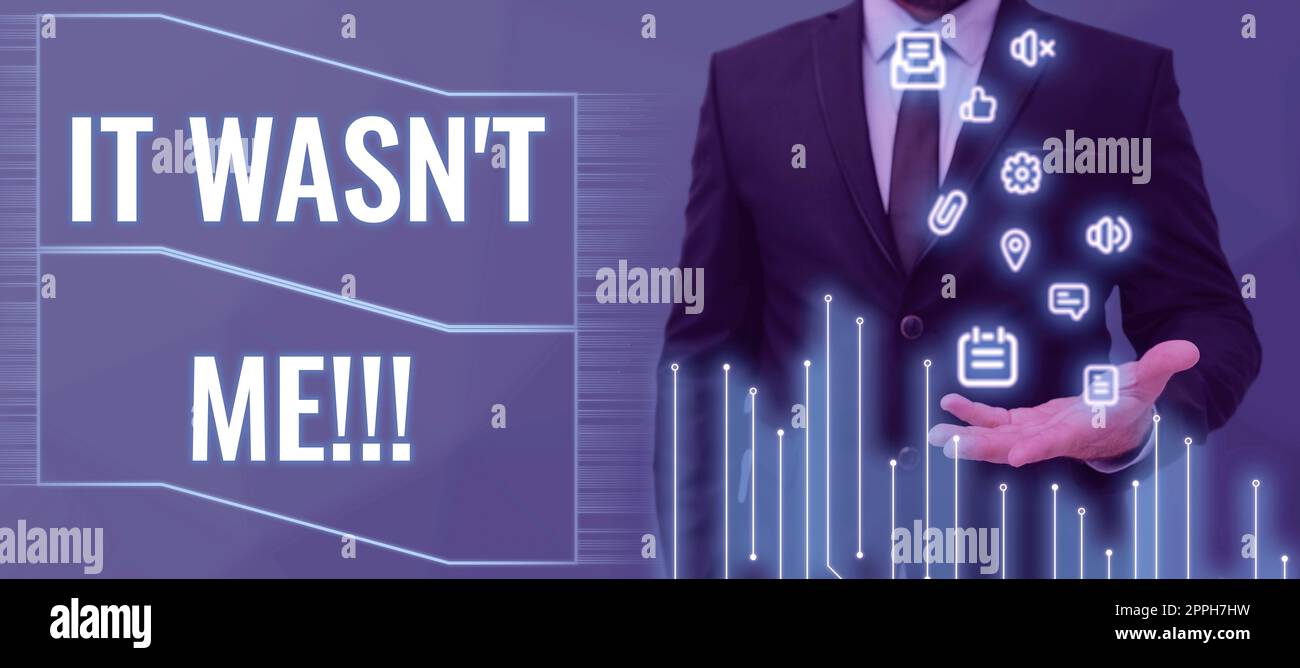 Text, der Inspiration zeigt Es war nicht MeDeny etwas, etwas nicht zuzugeben oder zu akzeptieren. Das Geschäftskonzept leugnet etwas, um etwas zuzugeben oder zu akzeptieren Stockfoto