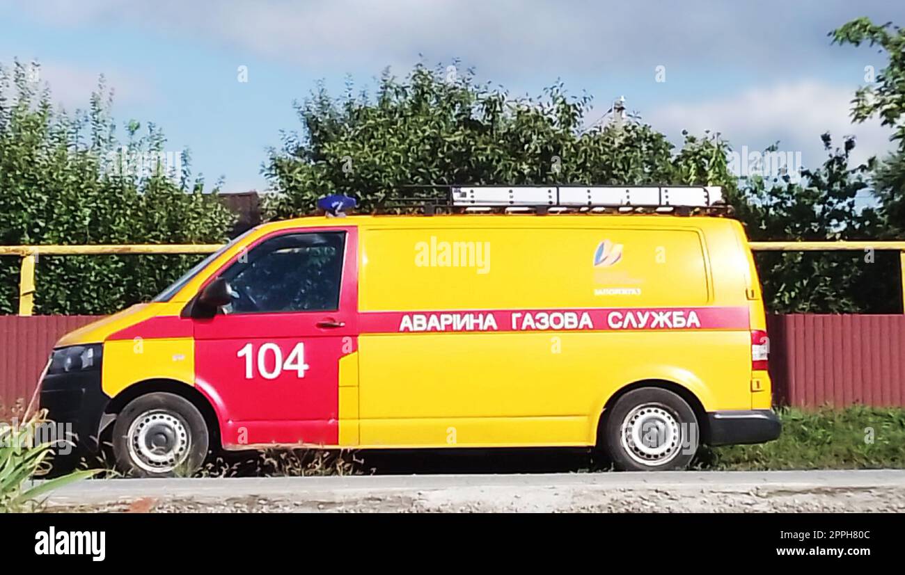 Ein Notfallwagen des Gasdienstes des Unternehmens Zaporizhgaz Stockfoto