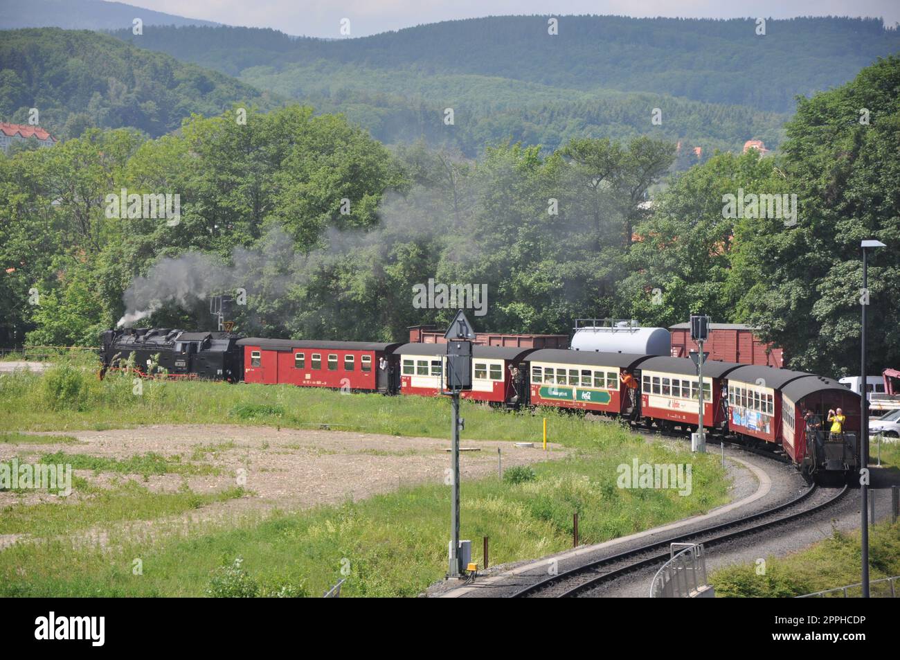 Dampflokomotive des HSB am Bahnhof Wernigerode am Harz in Deutschland Stockfoto