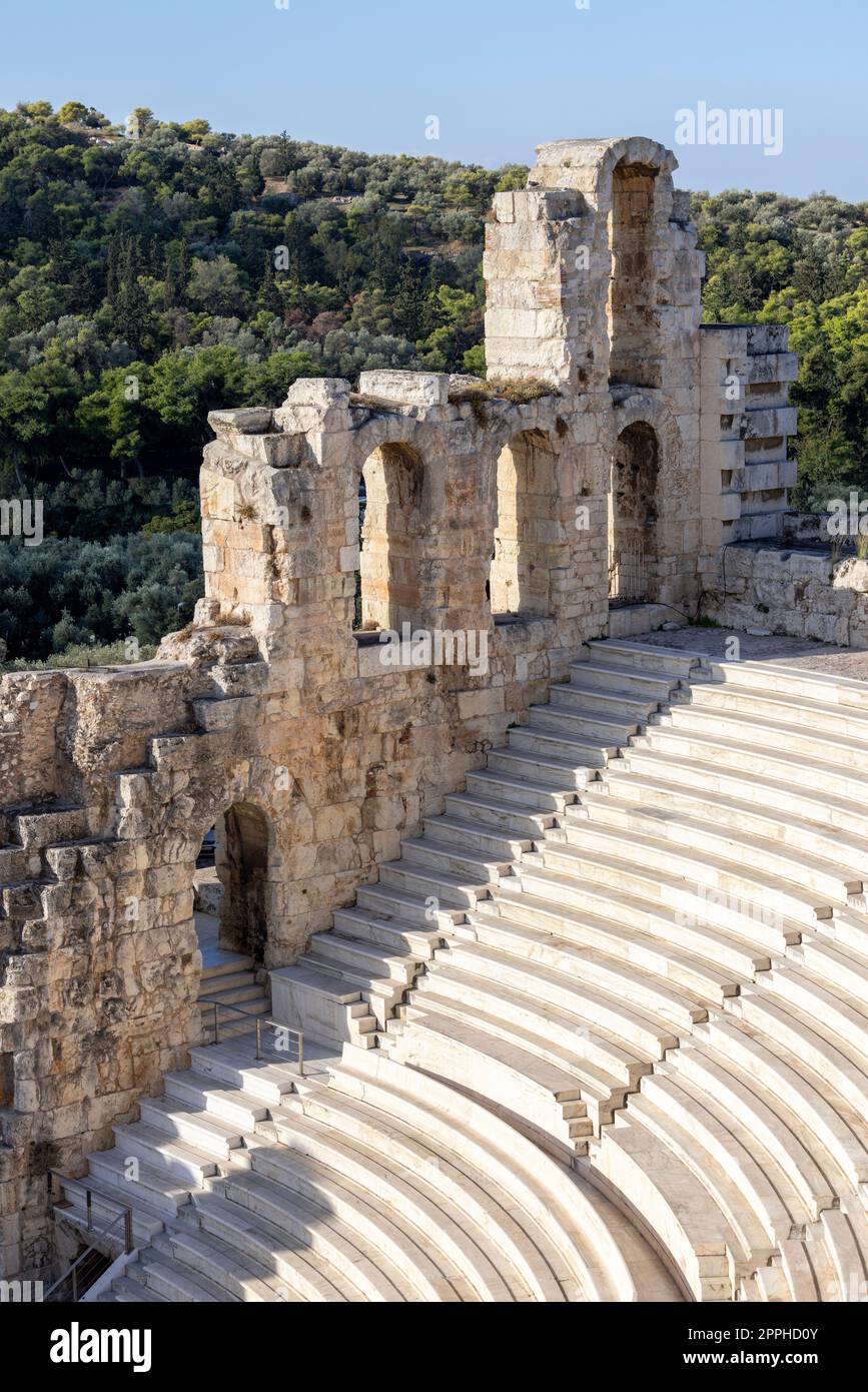 Theater des Dionysos, Überreste des antiken griechischen Theaters am südlichen Hang der Akropolis, Athen, Griechenland Stockfoto