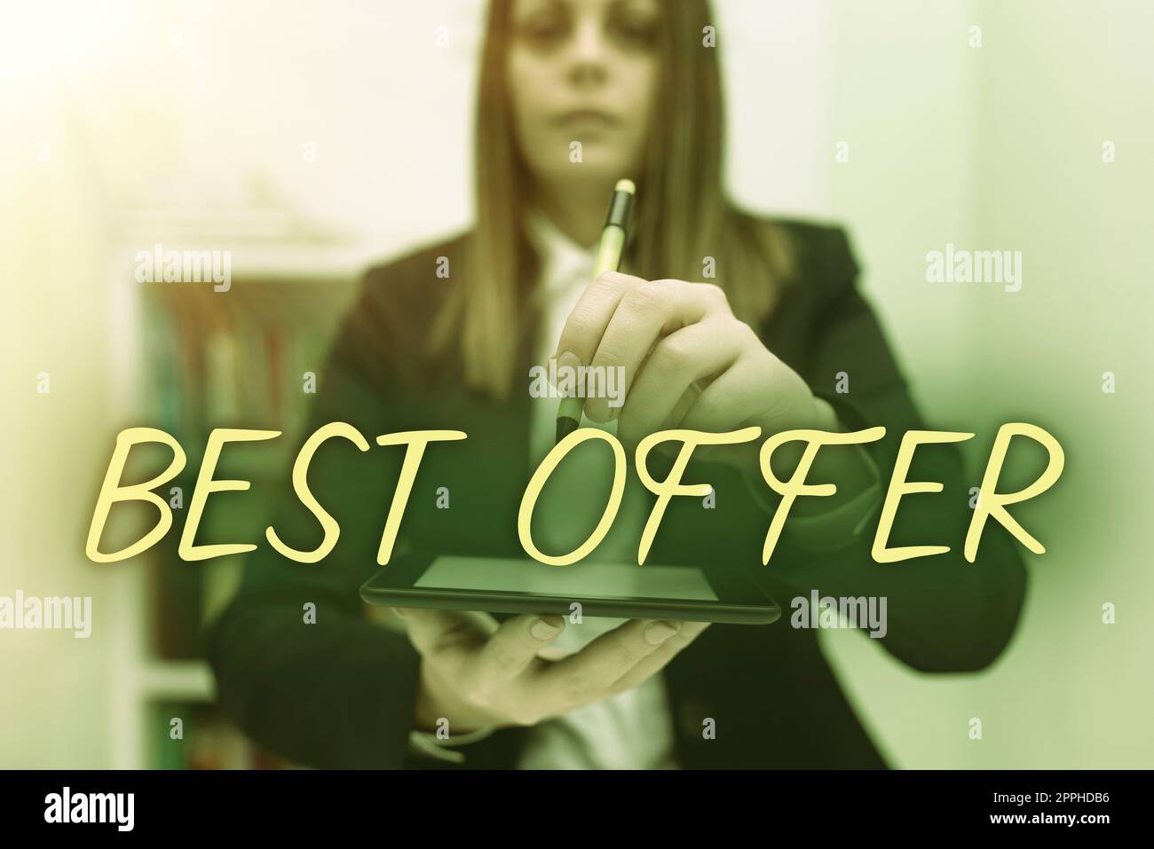Schreiben Anzeige Text Bestes Angebot. Wort geschrieben, um jemanden zu überzeugen, indem sie all die Größe, die Sie geben können Stockfoto