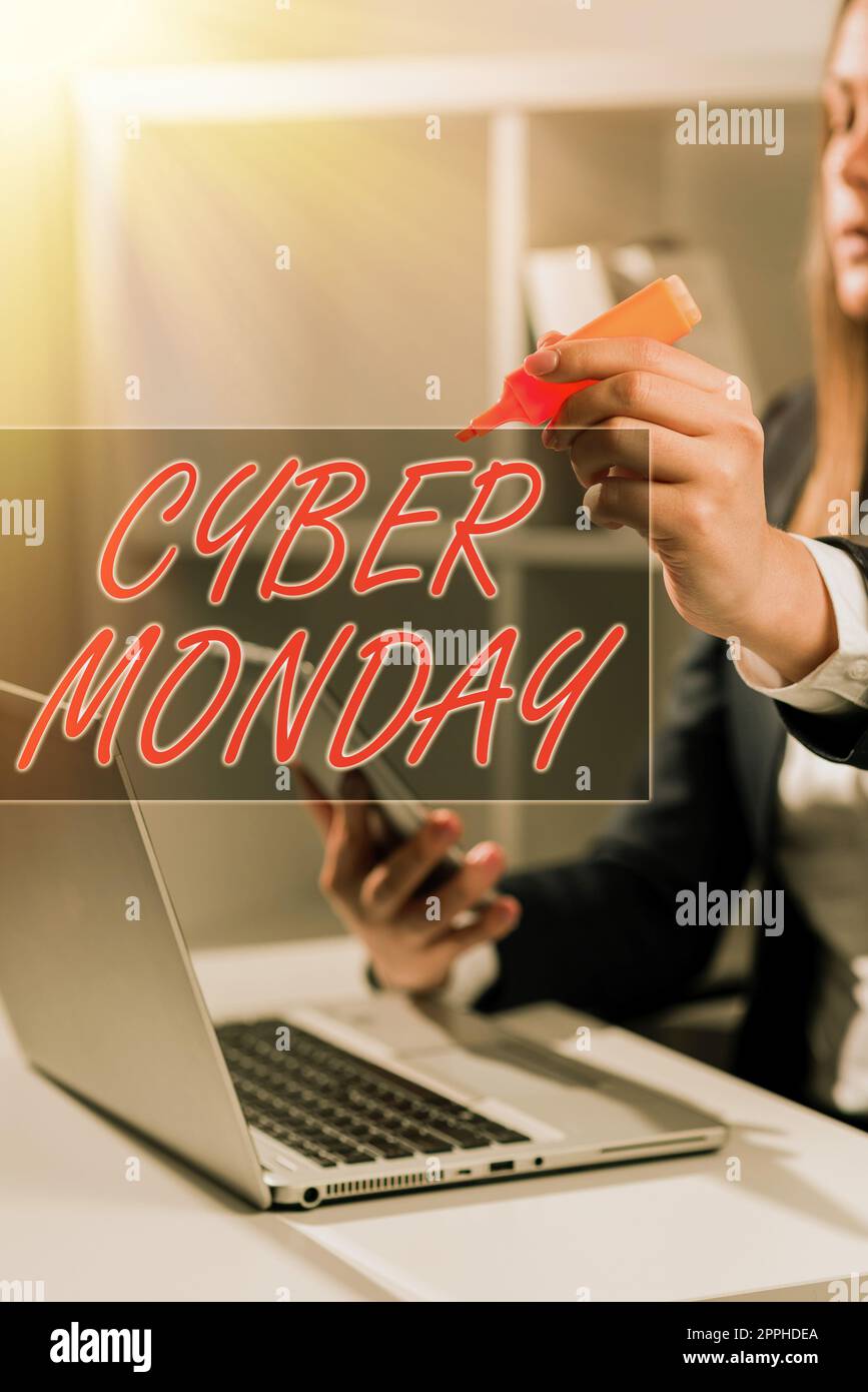 Schreiben Anzeige Text Cyber Monday. Internet-Konzept ein Tag, an dem E-Commerce-Websites bieten ein besonderes Angebot für Käufer Stockfoto