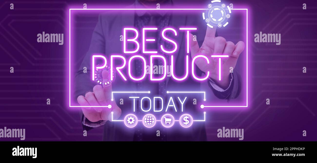 Text mit Inspiration Bestes Produkt. Wort für ein bestimmtes gut, das in seiner Vielfalt sehr geschätzt wird Stockfoto