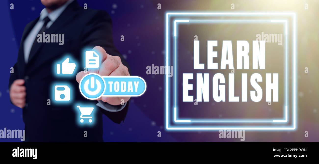 Schreiben Text anzeigen Englisch lernen. Geschäftsansatz zur Schulung von Schreiben und Sprechen mit Schwerpunkt auf der globalen Sprache Stockfoto