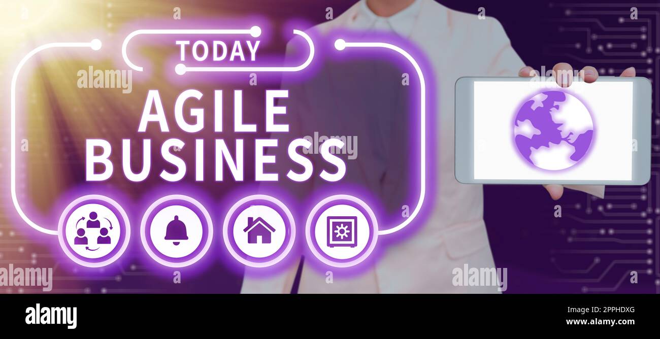 Schild mit der Anzeige Agile Business. Geschäftsüberblick die Fähigkeit, sich schnell an die Märkte anzupassen, ist Trend Stockfoto
