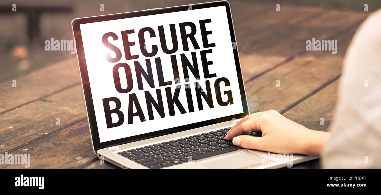 Text mit Inspiration Secure Online Banking. Wort für Schutz der digitalen Bank für Internettransaktionen Stockfoto