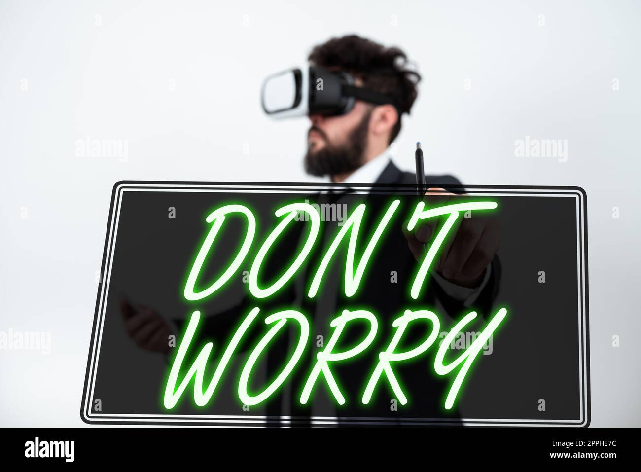 Inspiration zeigt Zeichen keine Sorge. Business Showcase zeigt, weniger nervös zu sein und keine Angst vor etwas haben Stockfoto