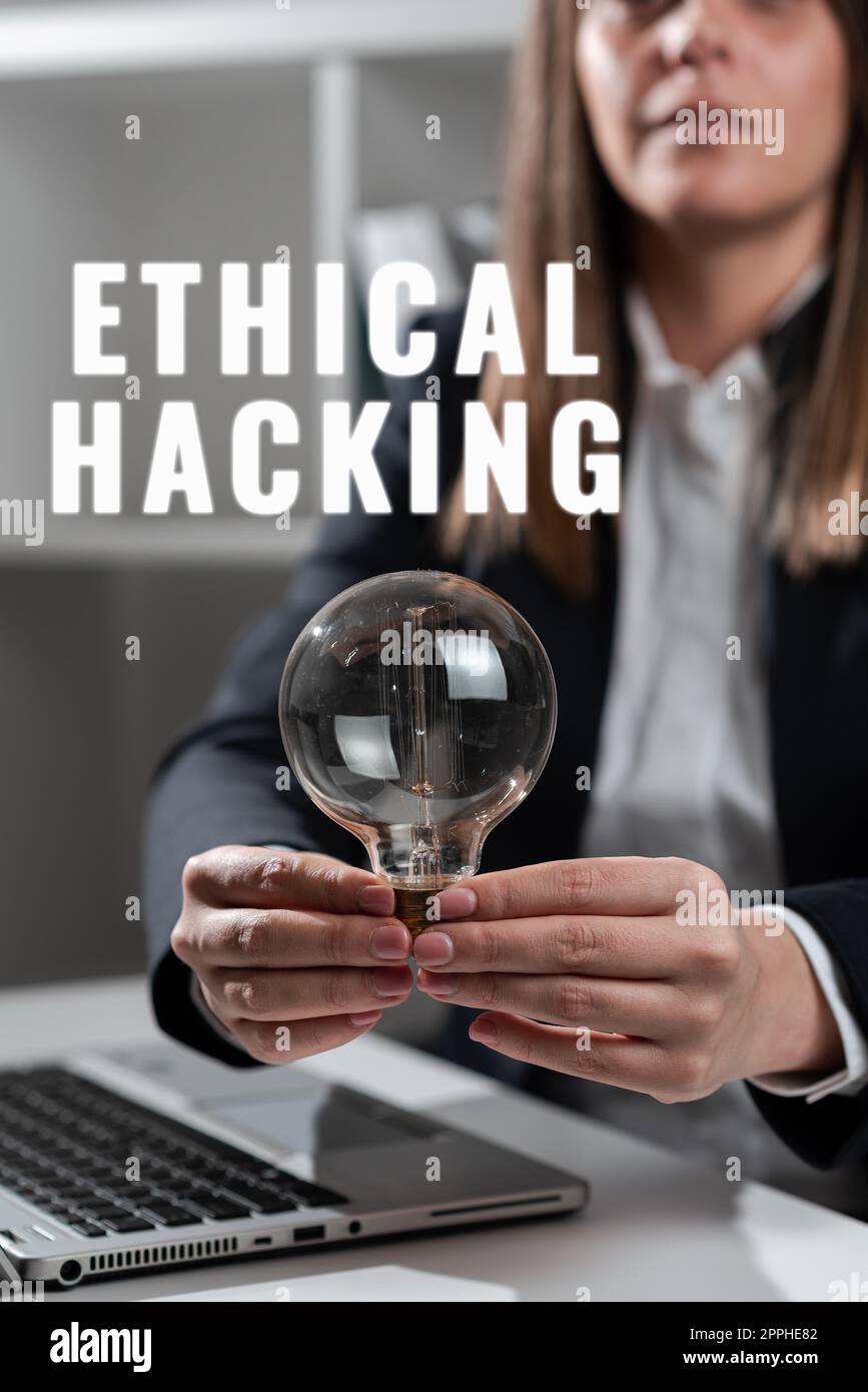 Schreiben mit Text Ethical Hacking. Konzeptfoto ein rechtlicher Versuch, ein Netzwerk für Penetrationstests zu knacken Stockfoto