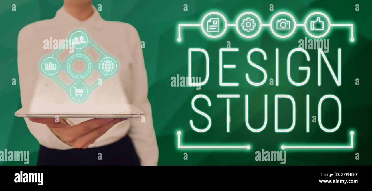 Handschrift Text Design Studio. Business-Ansatz Arbeitsumgebung speziell für Designer und Handwerker Stockfoto