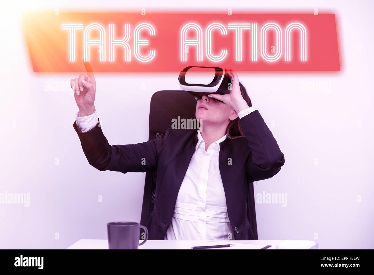 Text zeigt Inspiration Take Action. Unternehmen zeigen positive Handlung der Entscheidungsfindung zur Lösung des Problems Stockfoto