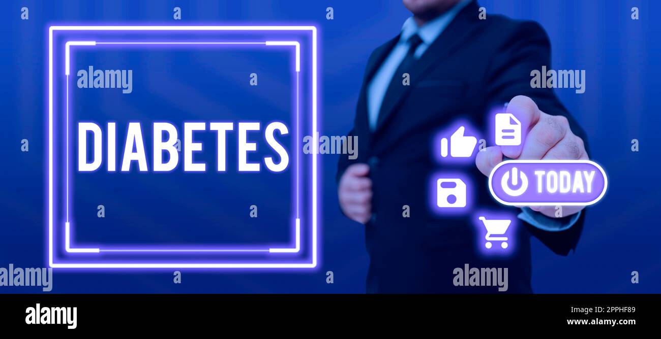 Schild, das Diabetes anzeigt. Konzeptionelle Foto einer der verschiedenen abnormen Bedingungen durch Ausscheidung gekennzeichnet Stockfoto