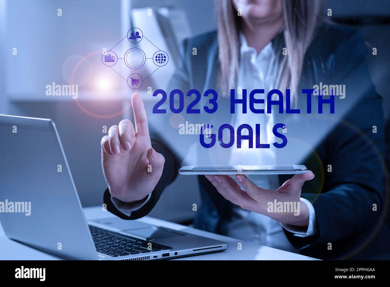 Konzeptionelle Darstellung 2023 Gesundheitsziele. Konzeptionelle Fotofeier zum Beginn des Kalenderjahres 2023 Stockfoto