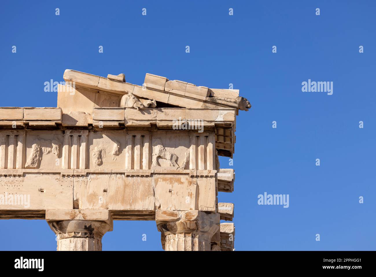 Details zu Parthenon portico, Athen, Griechenland. Temple war der Göttin Athena gewidmet Stockfoto