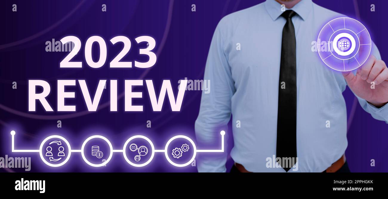 Handschriftlicher Text 2023 Review. Internetkonzept wichtige Ereignisse oder Aktionen des Vorjahres sehen Stockfoto
