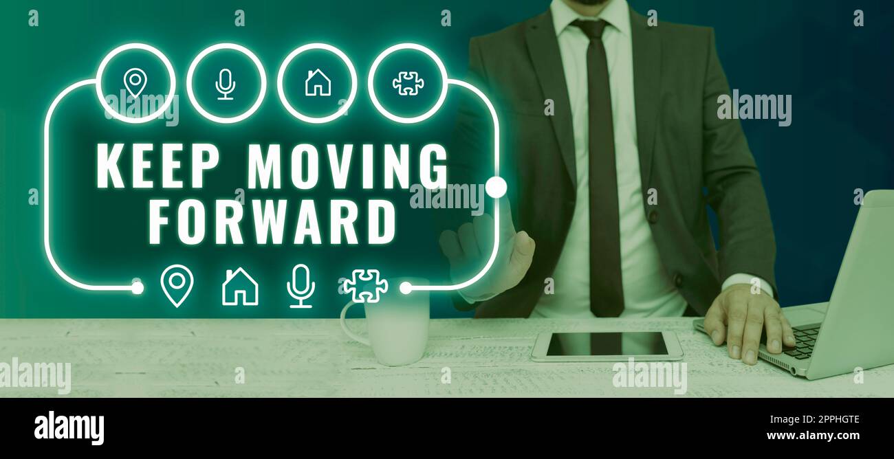 Text, der Inspiration zeigt, weiter vorwärts. Einladung zu Konzeptfotos: Jeder, der Dinge oder Angelegenheiten nicht kompliziert oder nicht kompliziert macht Stockfoto