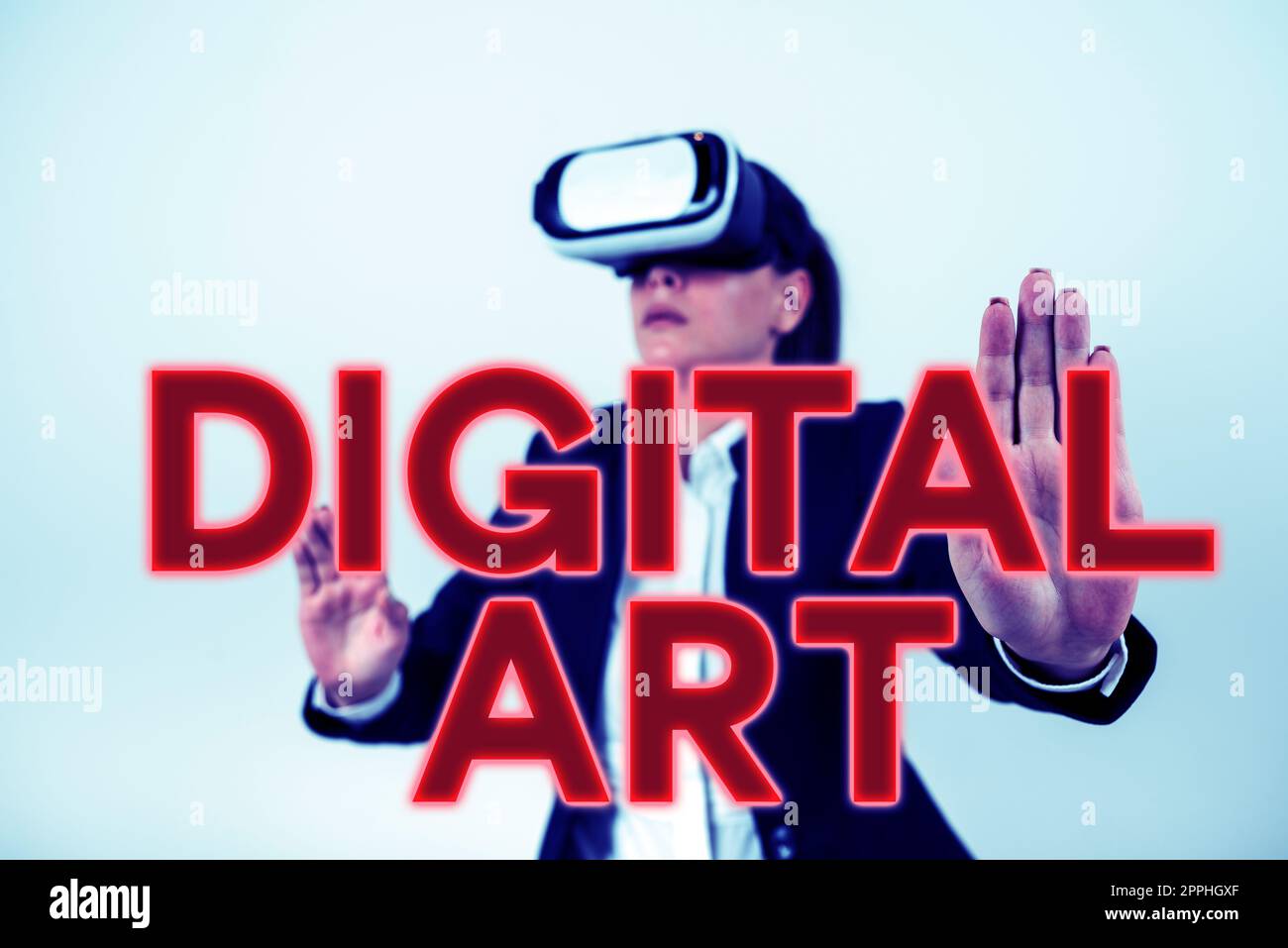 Konzeptunterschrift Digitale Kunst. Unternehmensüberblick Einsatz von Fertigkeiten und kreativer Vorstellungskraft durch Computertechnik Stockfoto