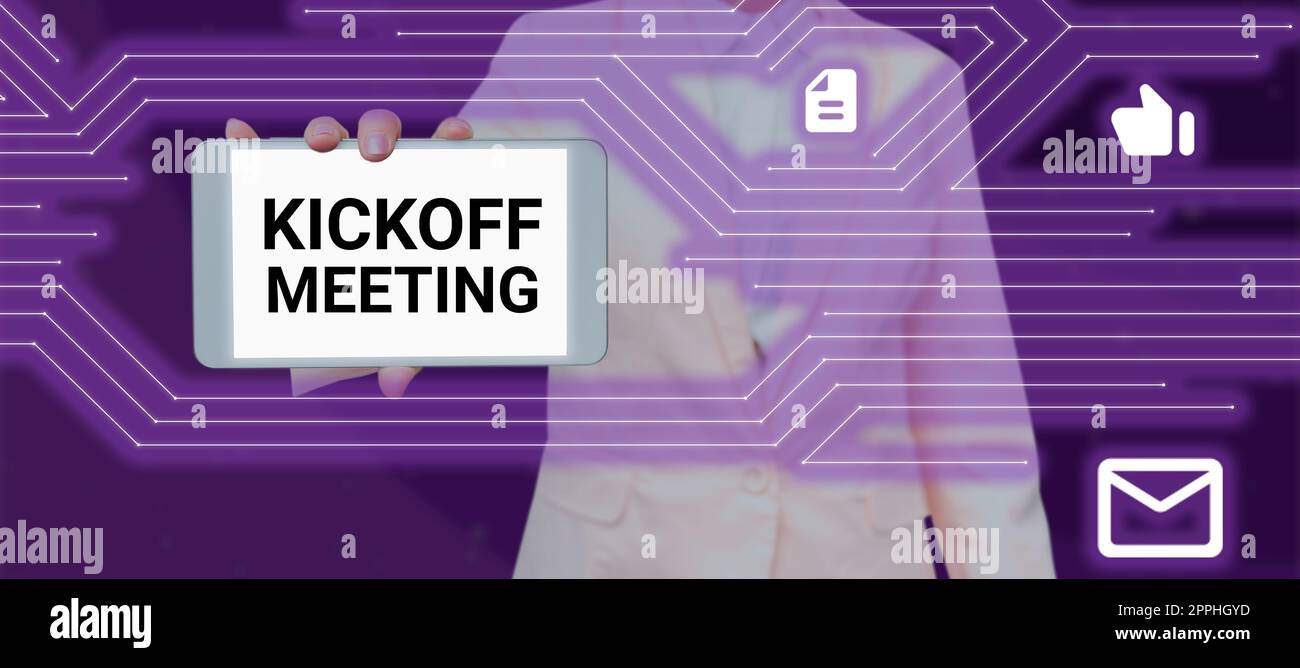 Konzeptionelle Präsentation Kickoff Meeting. Geschäftsausstellung Sonderdiskussion über die mit dem Projekt verbundenen Rechtvorschriften Stockfoto