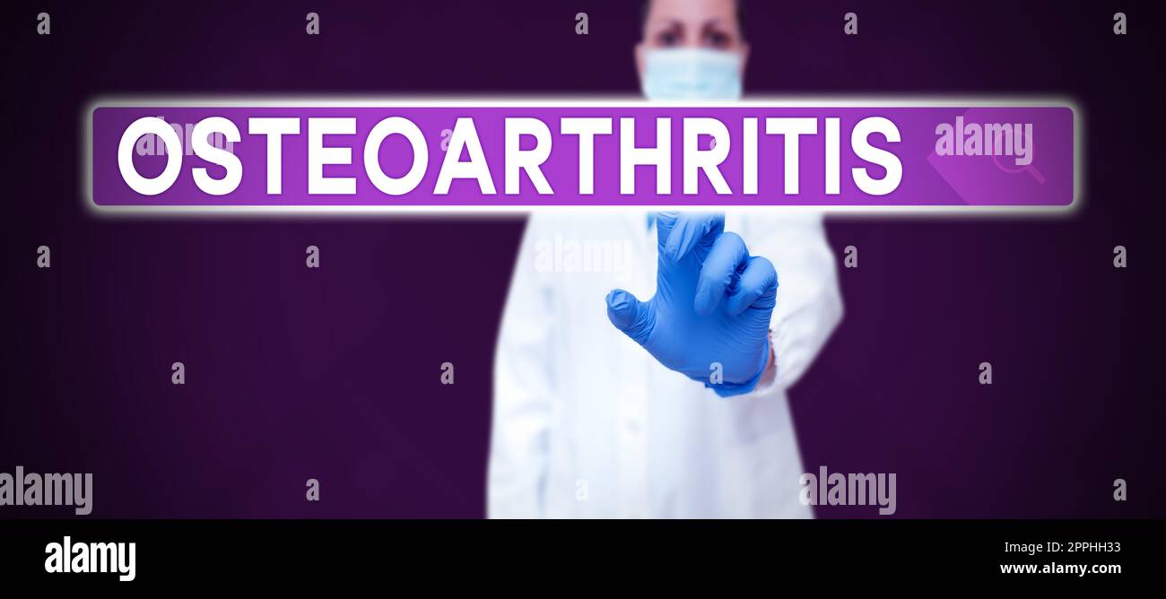 Die Inspiration zeigt Zeichen der Osteoarthritis. Business-Approach-Degeneration des Gelenkknorpels und des zugrundeliegenden Knochens Stockfoto