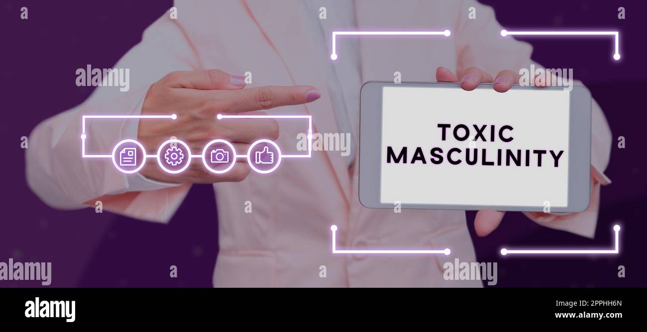 Konzeptionelle Darstellung toxischer Männlichkeit. Das Wort "geschrieben auf" beschreibt enge repressive Ideen über die Rolle des männlichen Geschlechts Stockfoto