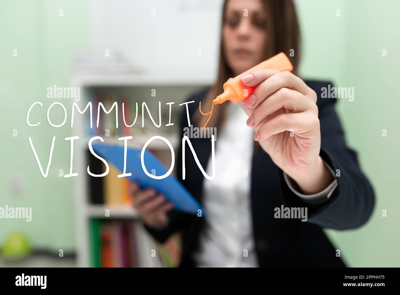 Konzepttitel Gemeinschaftsvision. Geschäftskonzept der Nachbarschaftsvereinigung Zugehörigkeitsallianz-Unity-Gruppe Stockfoto