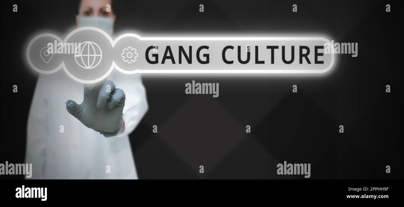Konzeptionelle Darstellung Bandenkultur. Ein Wort für eine bestimmte Organisation von Kriminellen oder eine Gruppe von Gangstern, die ihre Gewohnheiten befolgen Stockfoto