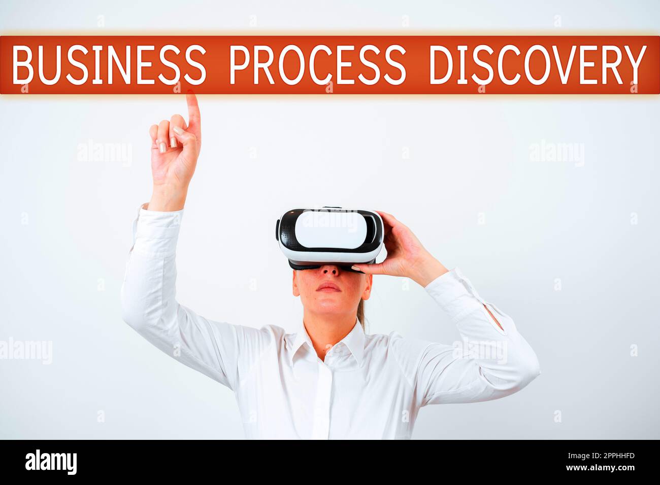 Konzeptionelle Beschriftung Business Process Discovery. Geschäftskonzept implementiert, um ein Ziel des Unternehmens zu erreichen Stockfoto