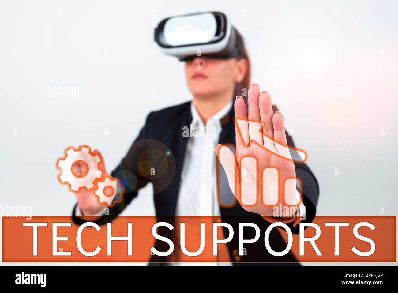 Schreiben Text anzeigen Tech Supports. Unterstützung durch Techniker Online oder Callcenter Customer Service Stockfoto