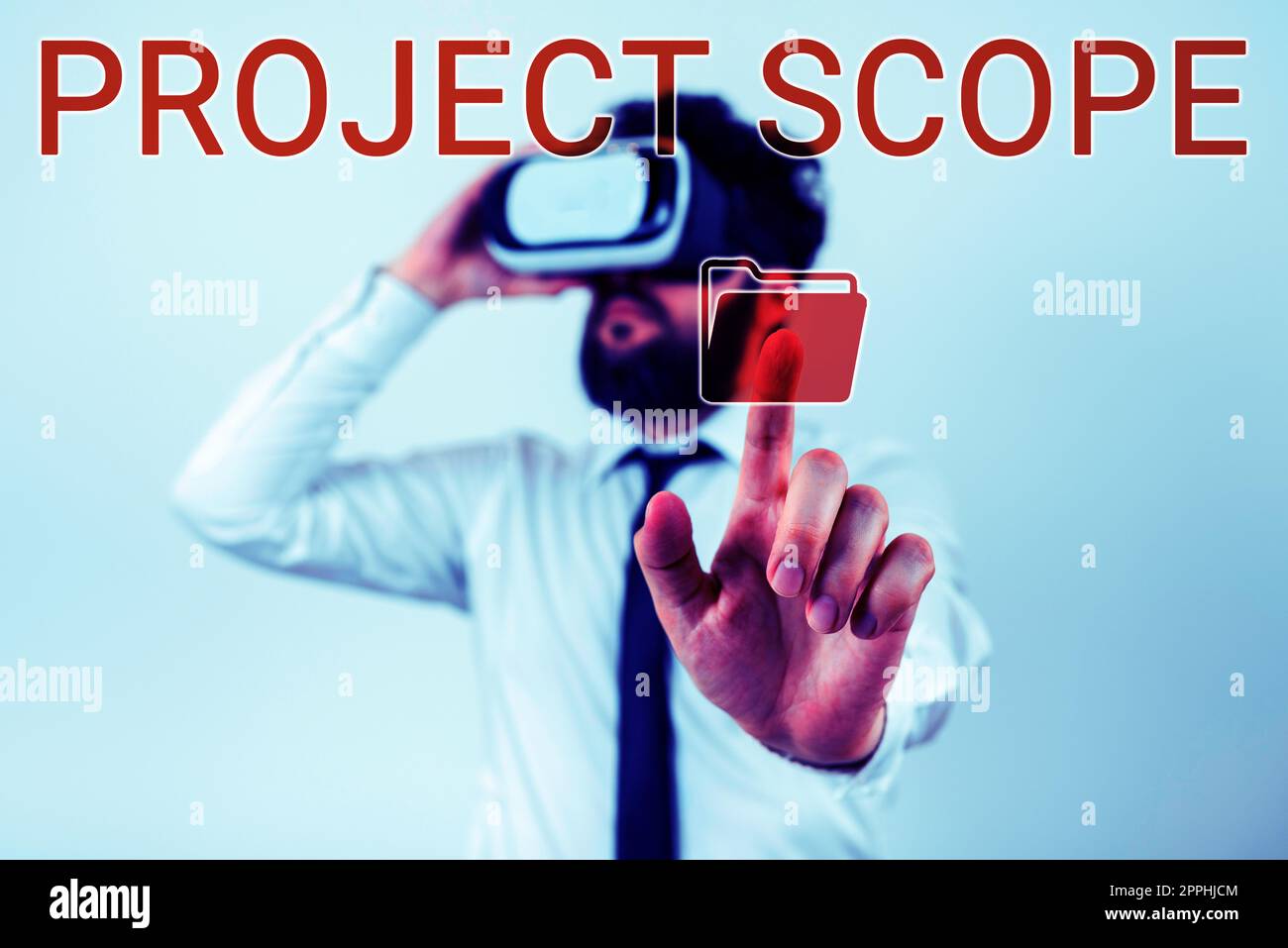 Handschriftliches Schild „Project Scope“. Geschäftsüberblick Bewertung der Arbeitsschritte, die eine Produktentwicklung durchführen muss Stockfoto