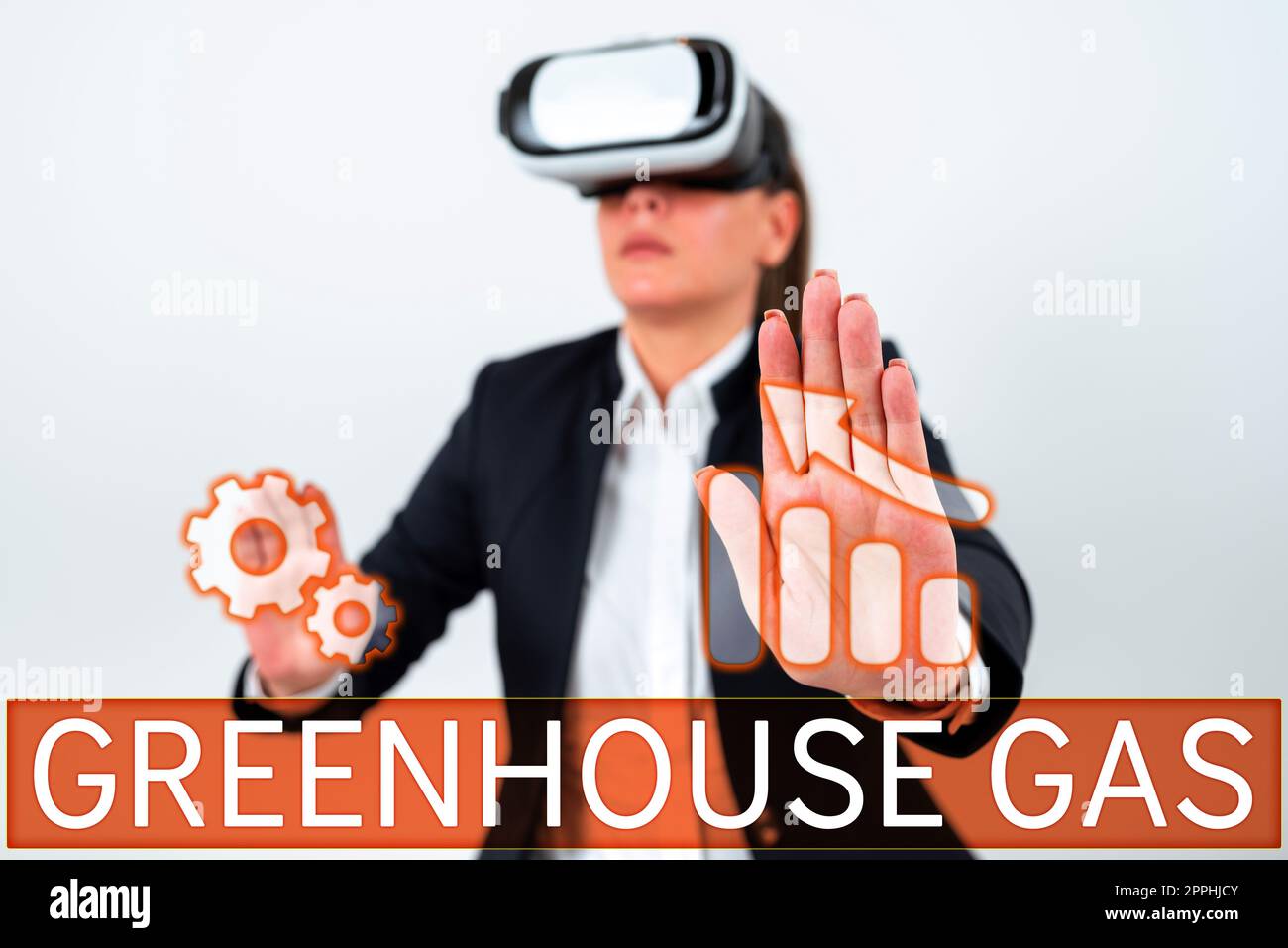 Handgeschriebenes Schild Greenhouse Gas. Begriff Kohlendioxid trägt durch die Absorption von Infrarotstrahlung zum Treibhauseffekt bei Stockfoto