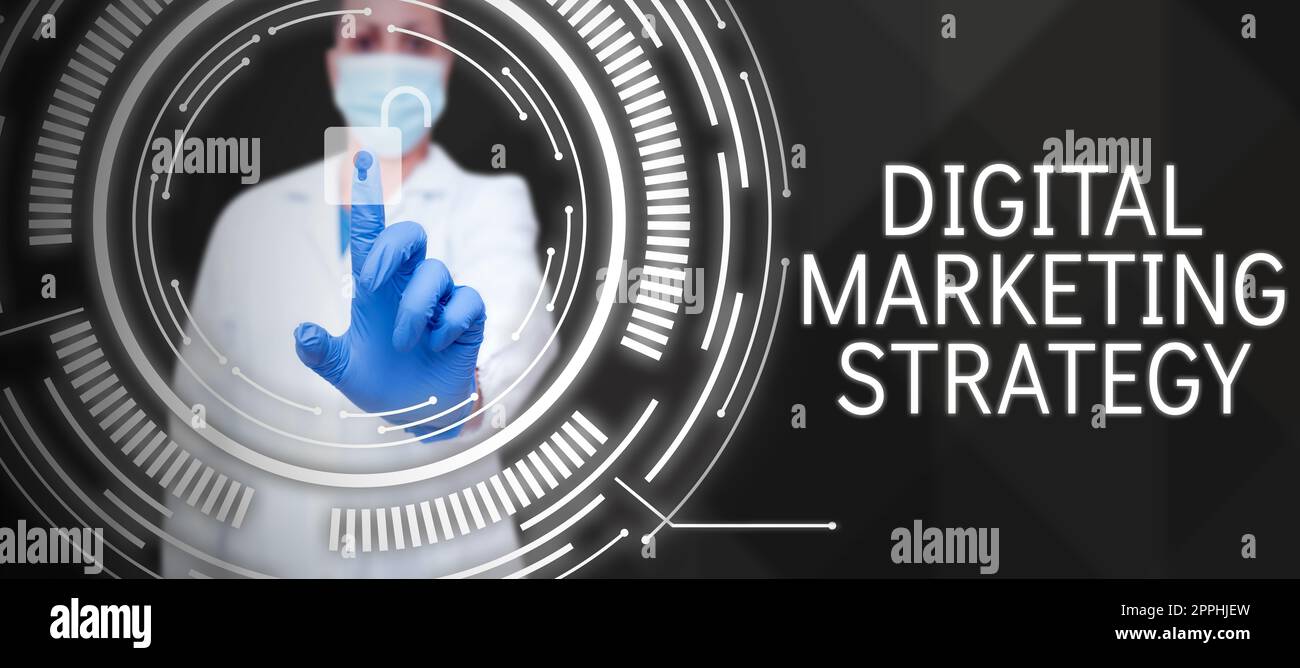 Konzeptionelle Überschrift Digitale Marketingstrategie. Business-Ideendienste, die digitale Kanäle nutzen, um Verbraucher zu erreichen Stockfoto