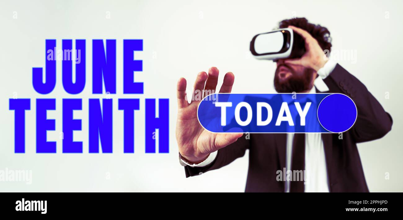 Konzeptausstellung am zehnten Juni. Geschäftsübersicht gesetzlicher Feiertag in den Vereinigten Staaten zum Gedenken an das Ende der Sklaverei in den USA Stockfoto