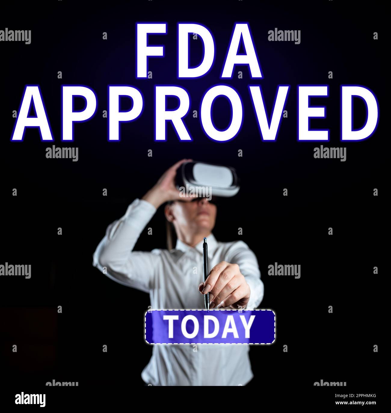 Schreiben mit dem Text FDA Approved (FDA-genehmigt). Konzept bedeutet, dass die FDA zugestimmt hat, dass das Produkt oder die Formel sicher und/oder effektiv ist Stockfoto