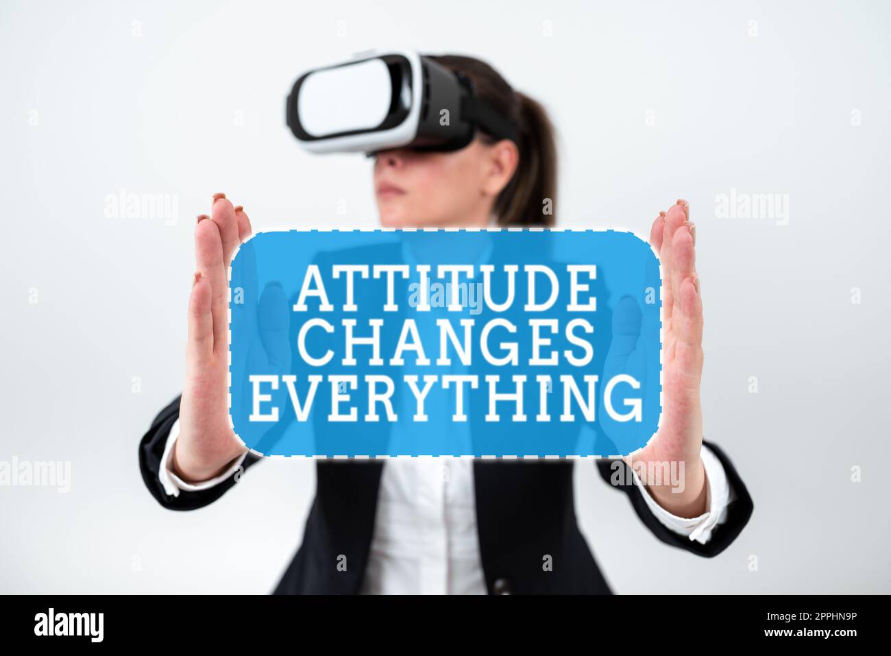Das Schild, das die Einstellung zeigt, ändert alles. Geschäftsbeispiele positives Verhalten Erreichen des Geschäftsziels Stockfoto