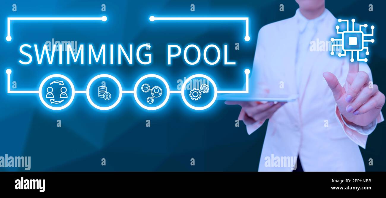 Handgeschriebener Text Swimming Pool. Business-Konzept-Struktur, das Wasser für Freizeitaktivitäten hält Stockfoto