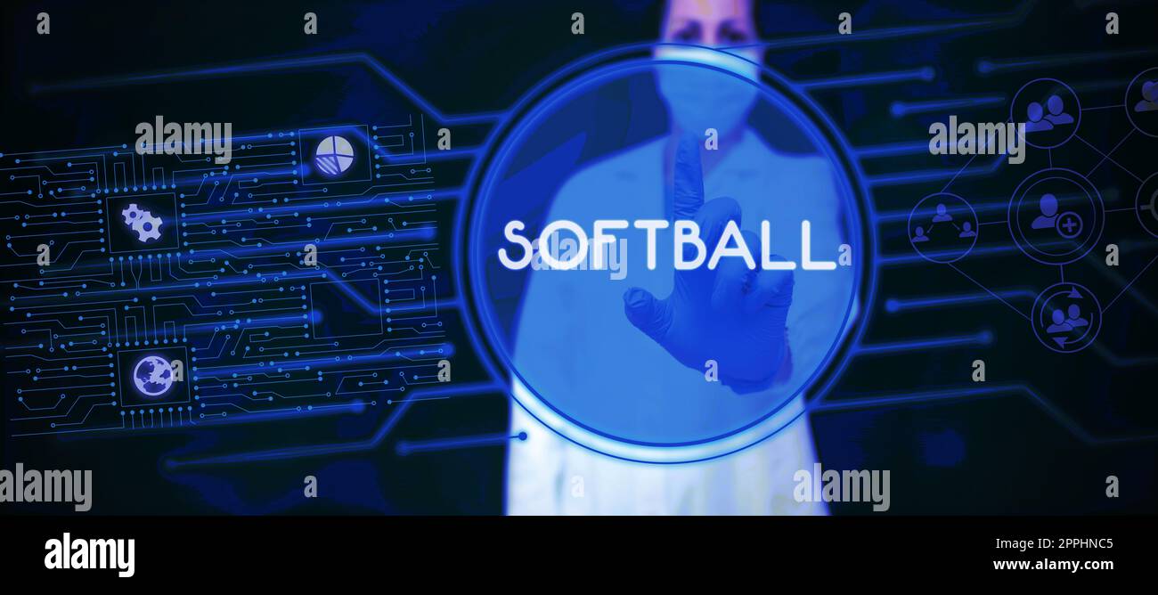 Text mit Inspiration Softball. Konzeptfoto ein Sport ähnlich dem Baseball, der mit einem Ball und einem Schläger gespielt wird Stockfoto