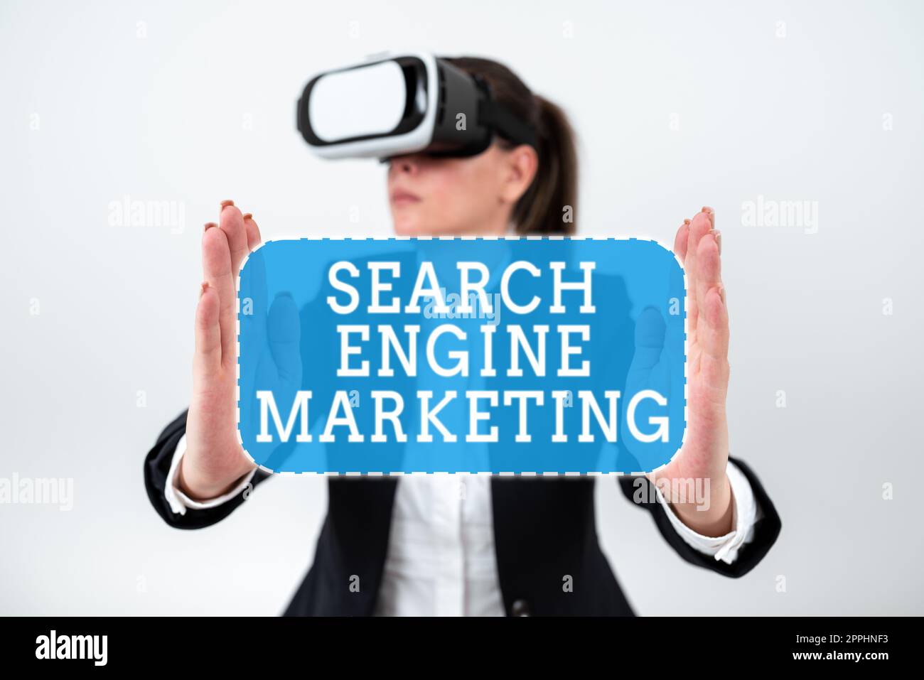 Textzeichen mit Suchmaschinenmarketing. Geschäftsidee Online-Optimierung und Ranking von Websites Stockfoto
