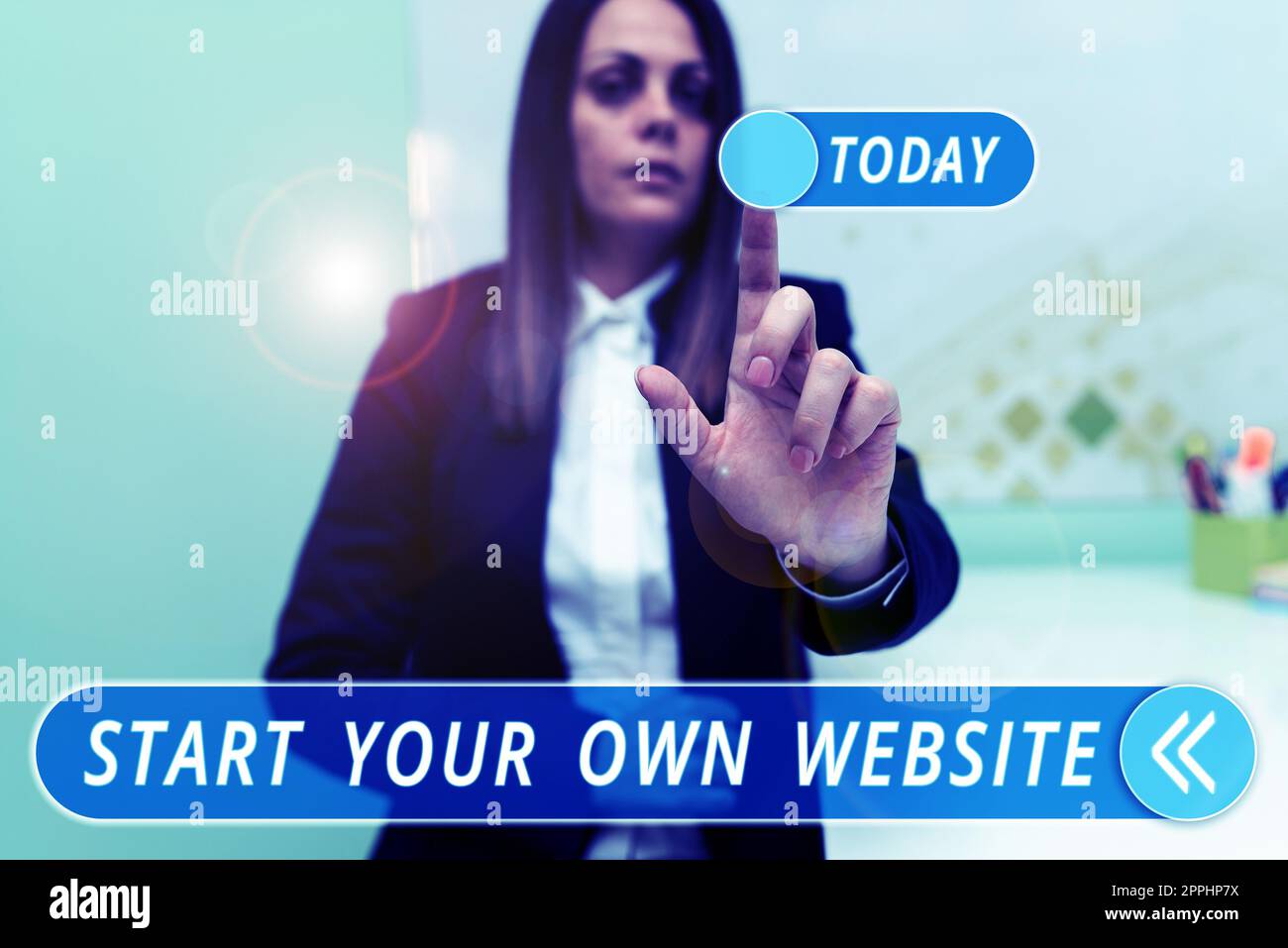 Handschriftlicher Text Erstellen Sie Ihre eigene Website. Der Geschäftsansatz dient als Erweiterung einer Visitenkarte und einer persönlichen Website Stockfoto