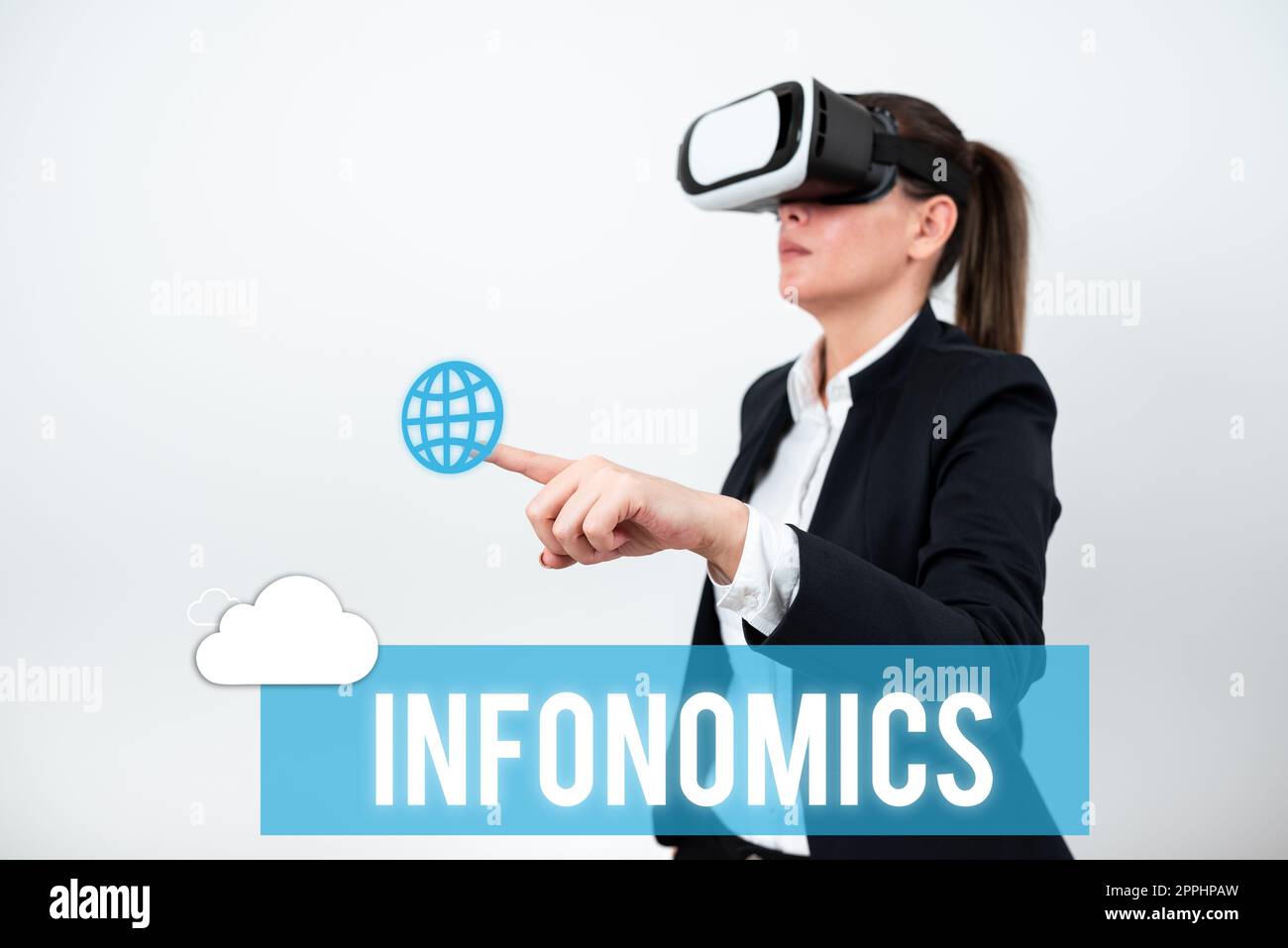 Infonomics anzeigen. Wort für ein visuelles Bild, das zur Darstellung von Informationen oder Daten verwendet wird Stockfoto