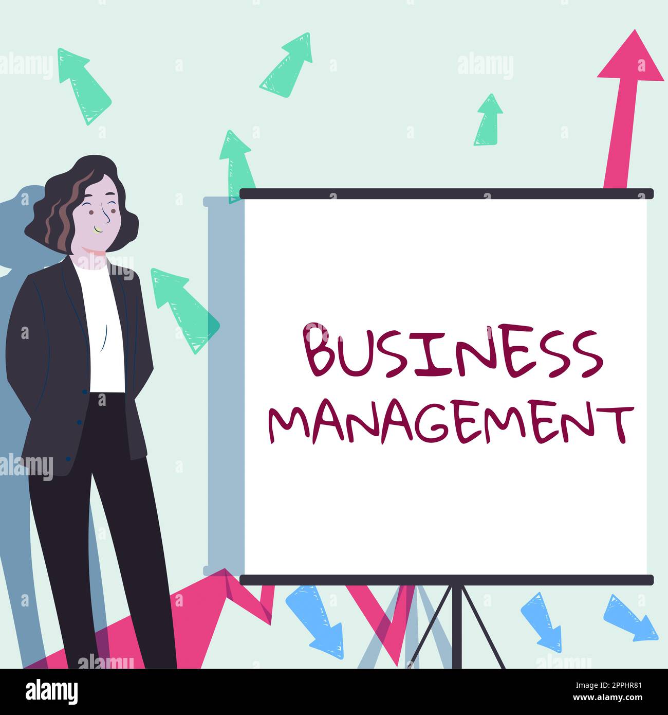 Schreiben mit Anzeige von Text Business Management. Internetkonzept Zur Beaufsichtigung Der Koordination Des Geschäftsbetriebs Stockfoto