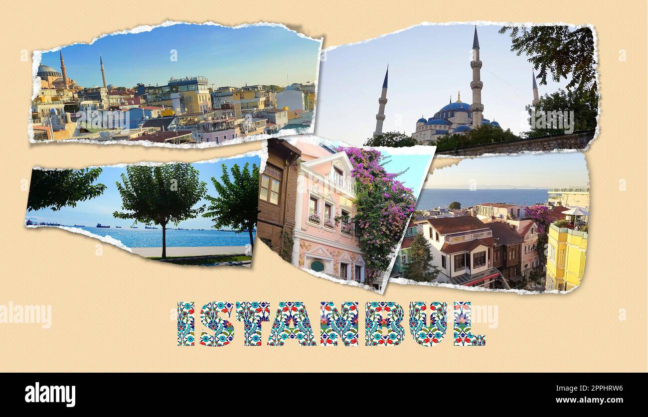 Kunstcollage oder Design über Istanbul in der Türkei - Reise- und Naturhintergrund Stockfoto