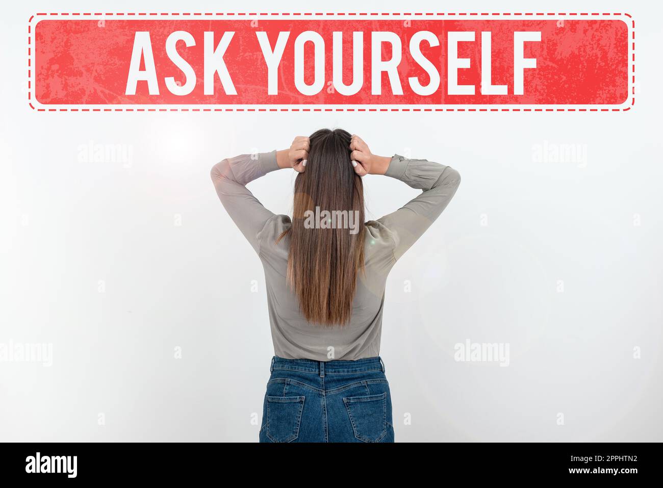 Schreiben Text anzeigen Frag dich selbst. Ein Wort über das Denken der zukünftigen Bedeutung und des Zwecks von Life Goals Stockfoto