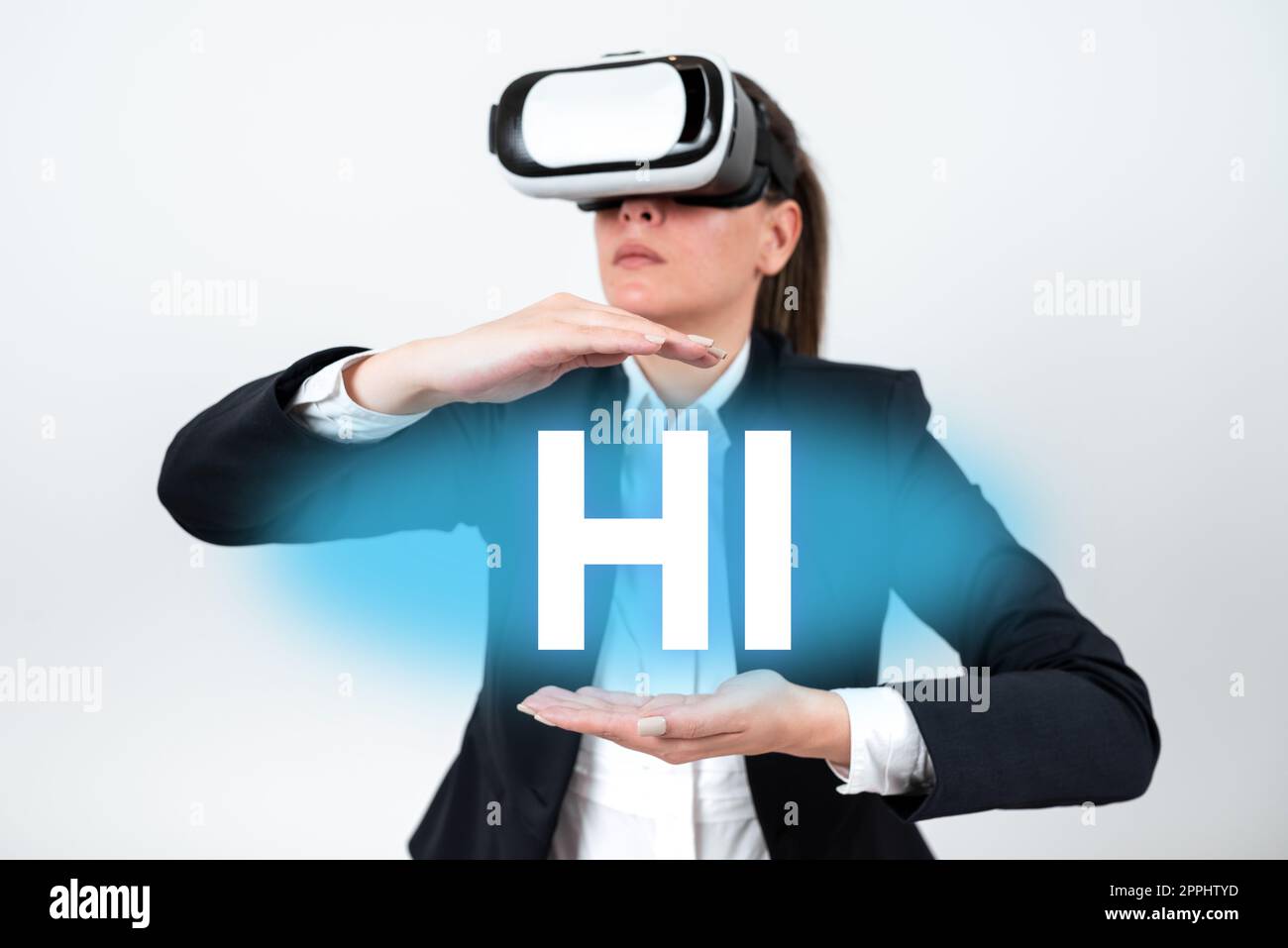 Hi. der konzeptionellen Beschriftung Geschäftsansatz als Begrüßung oder als Beginn eines Telefongesprächs jemand begrüßen Stockfoto