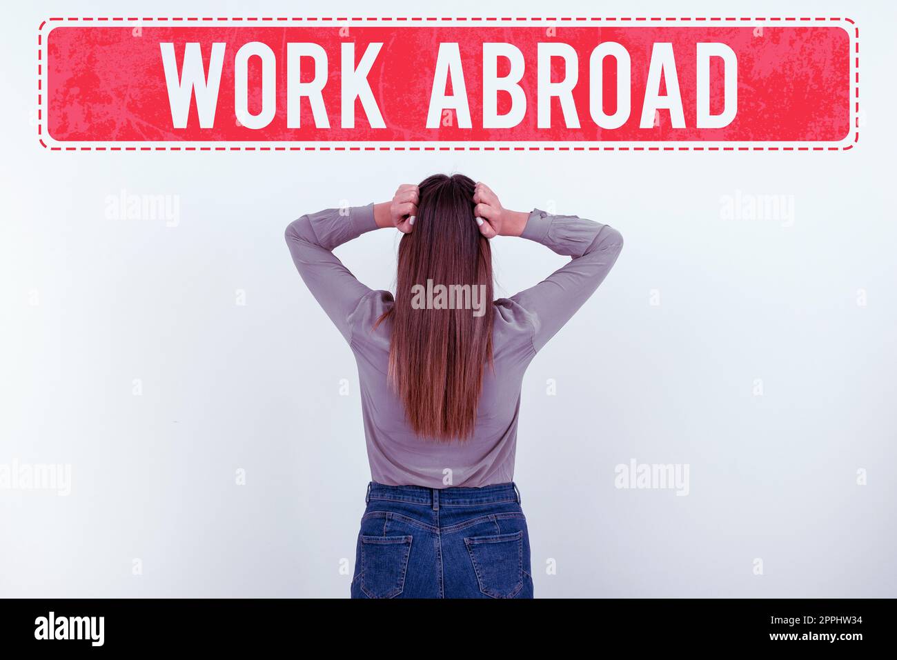 Textunterschrift zur Präsentation von Arbeiten im Ausland. Wort für in fremdes Arbeitsumfeld vertieft Job in Übersee nicht lokal Stockfoto