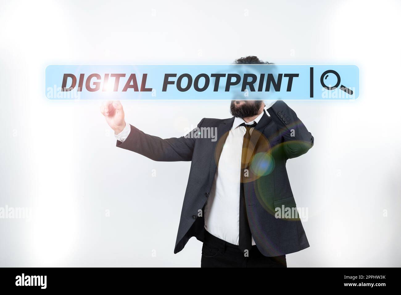 Schild, das digitalen Fußabdruck anzeigt. Der Geschäftsansatz nutzt digitale Technologie für den Fertigungsprozess Stockfoto