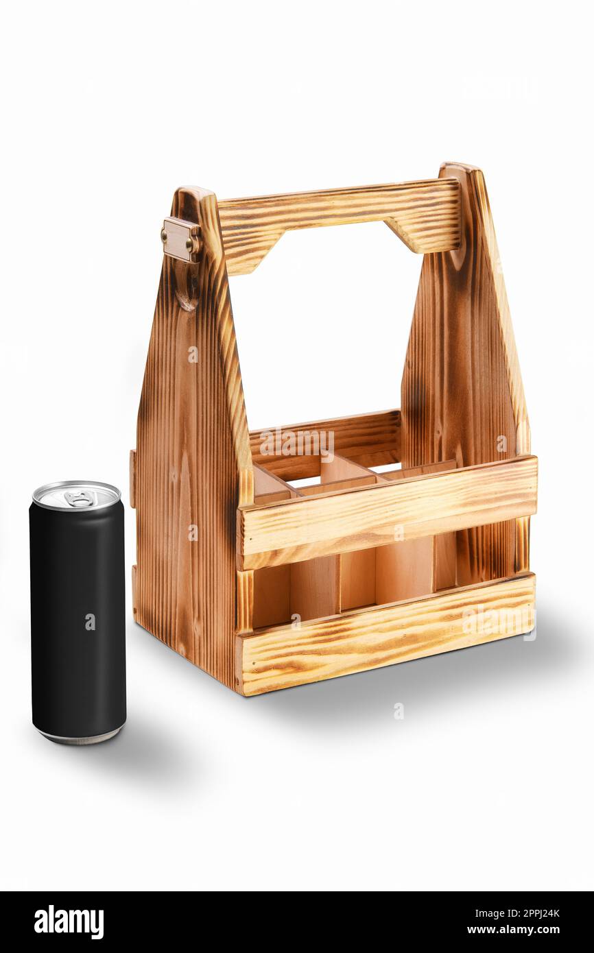 Holz- behälter für Dosen oder Flaschen Stockfoto