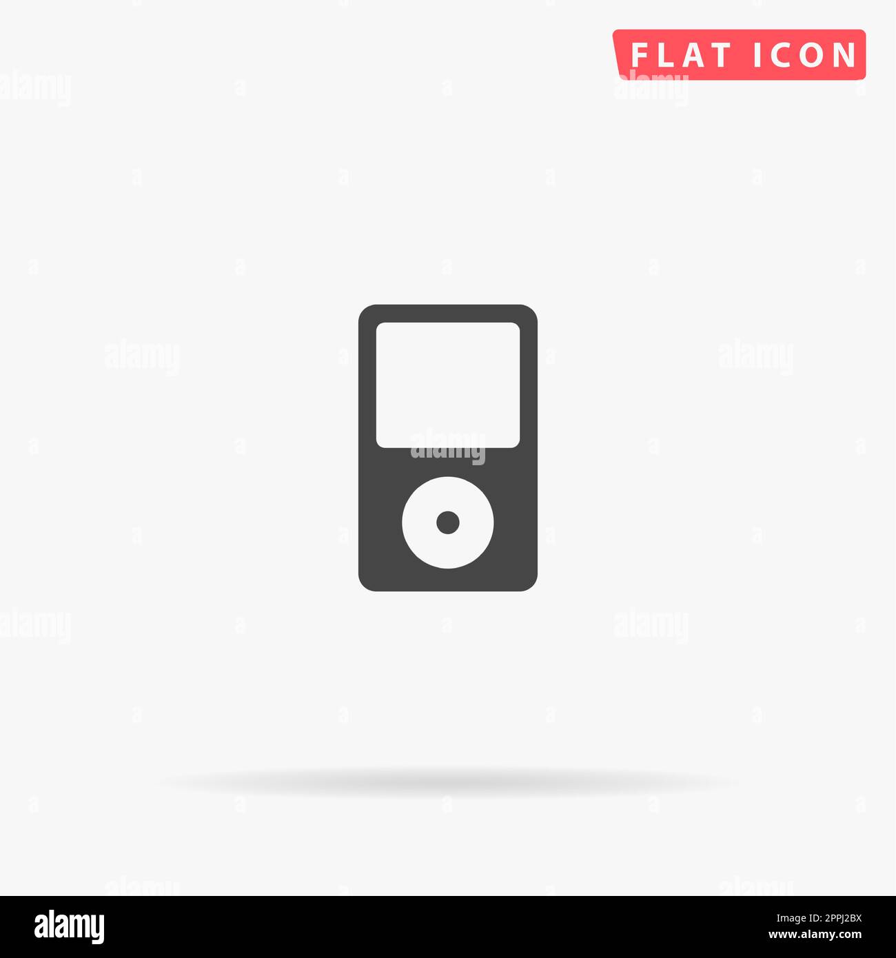 Tragbarer Media Player. Einfaches flaches schwarzes Symbol mit Schatten auf weißem Hintergrund. Piktogramm zur Vektordarstellung Stock Vektor