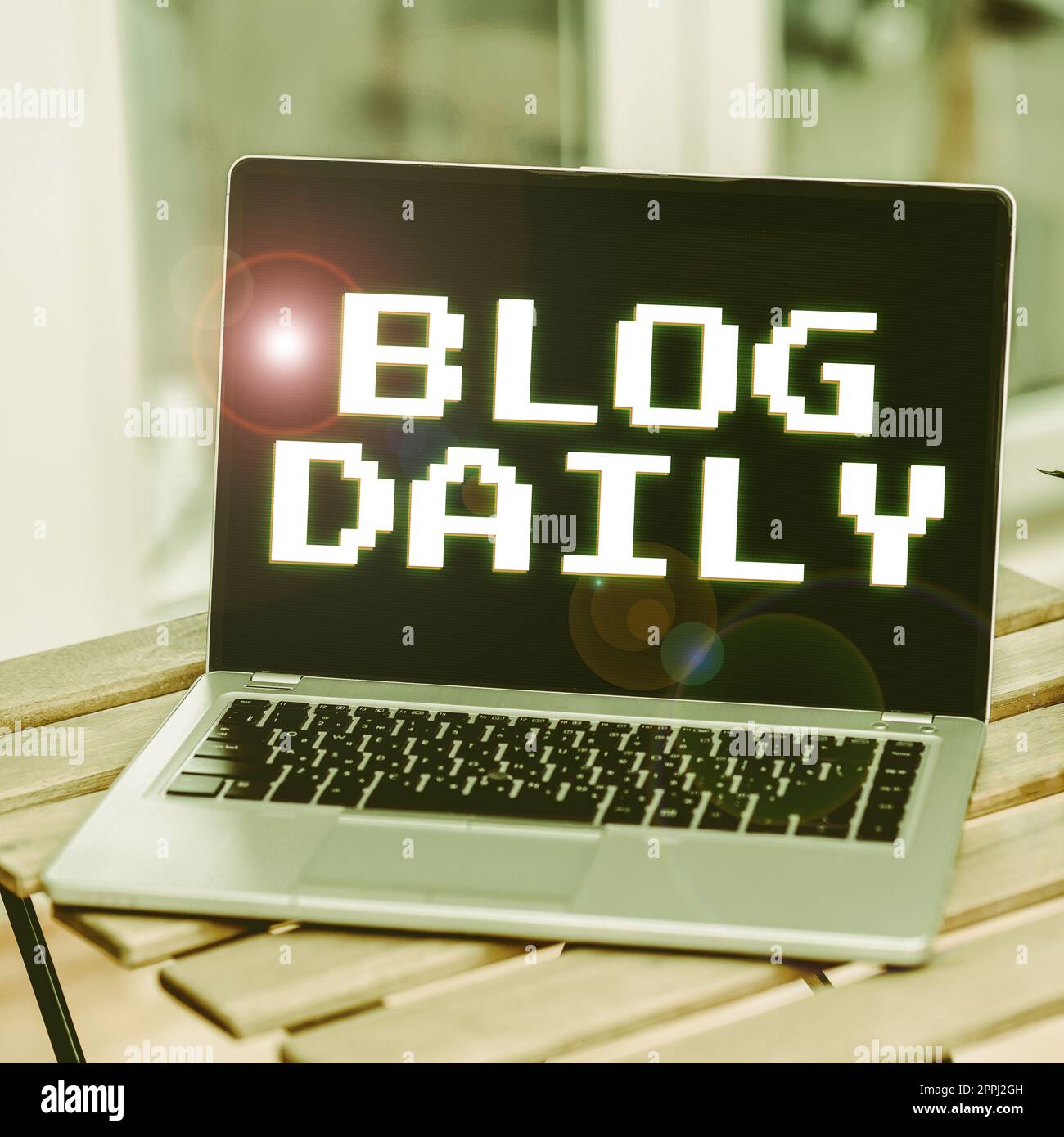 Konzeptuelle Darstellung Blog Daily. Internet-Konzept Tägliches Veröffentlichen von Veranstaltungen über Internet oder Medien Stockfoto