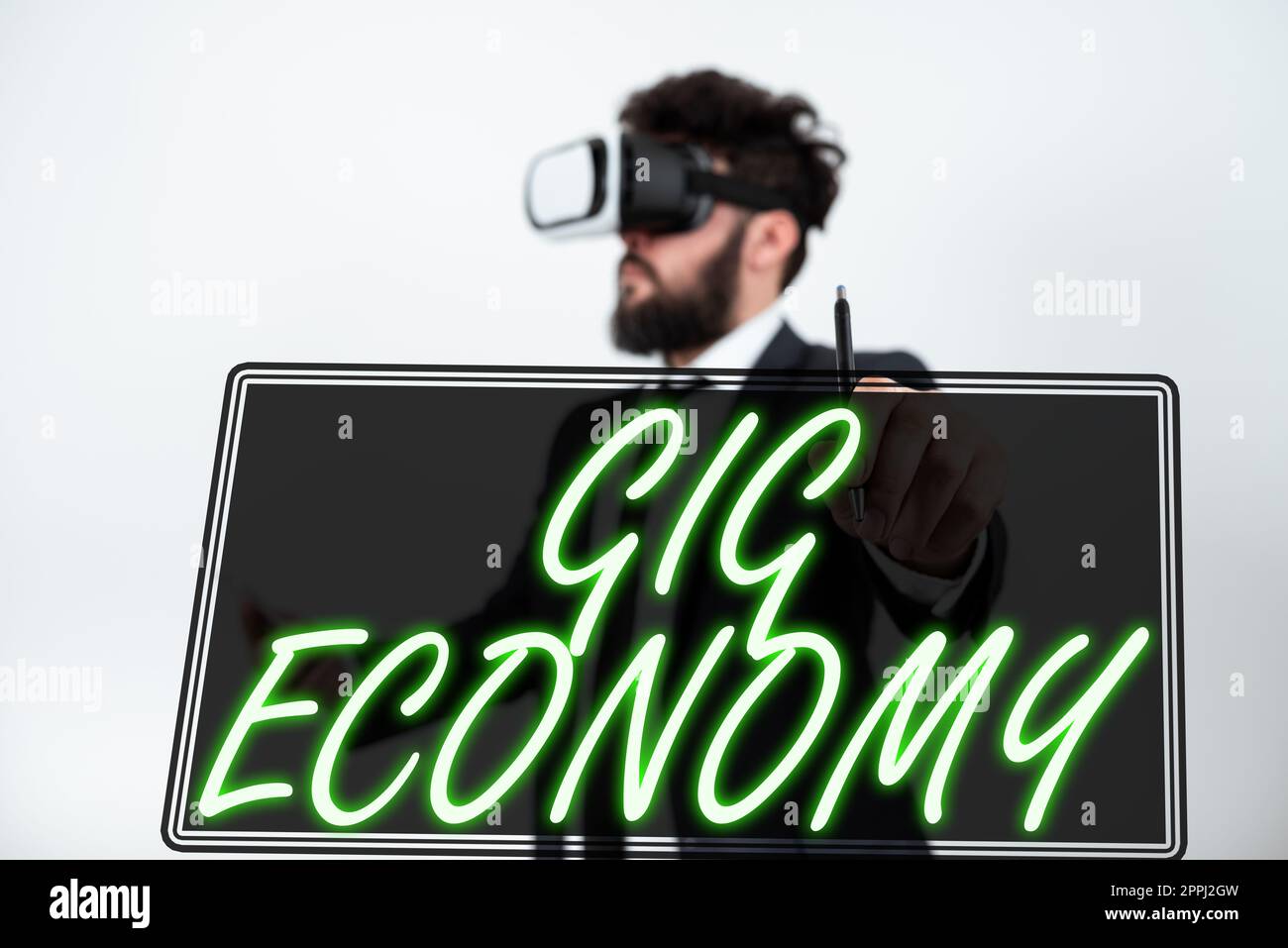 Textschild mit Anzeige von Gig Economy. Konzeptfoto ein Marktsystem, das sich durch kurzfristige Arbeitsplätze und Verträge auszeichnet Stockfoto